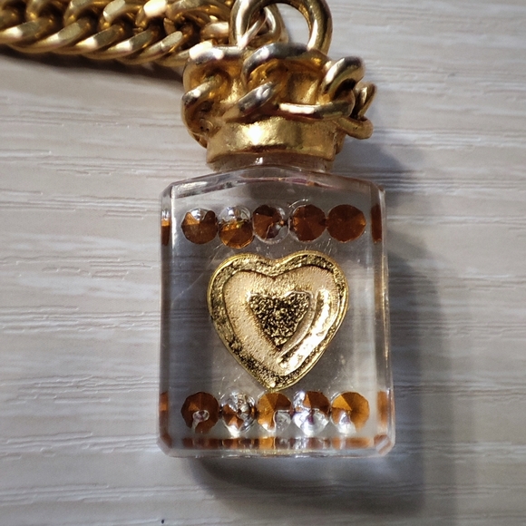 Perfume Bottle Clear Acrylic Rhinestone Heart Necklace Ice Cube Shape Vintage - Picture 7 of 8